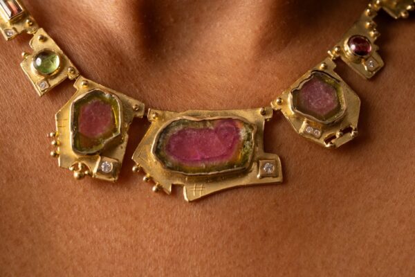 Collier en or jaune 18k tranche de tourmaline Joaillerie Taillandier