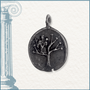 Médaille en bronze vierge dans l'arbre conservée dans le cabinet de curiosités joaillerie Taillandier