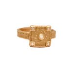Bague en or rose 18k d'après l'empreinte d'un fossile d'oursin avec diamant