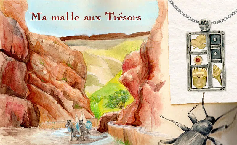 Carnet de voyage Celia Taillandier Maroc, pendentif or et argent, saphir orange