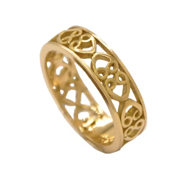 Anneau alliance cœurs or jaune 18K templier ajouré