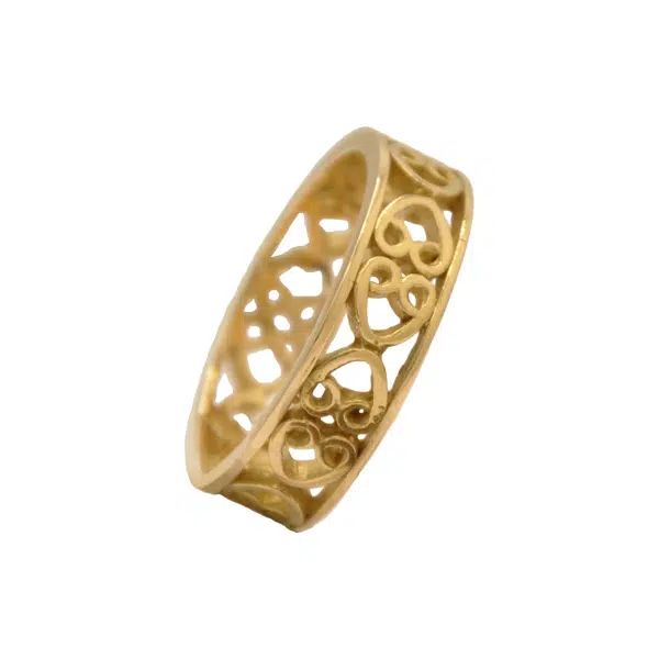 Anneau alliance cœurs or jaune 18K templier ajouré