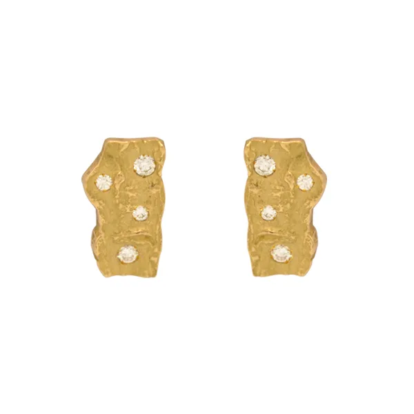 Boucles d’oreilles écorce rectangulaires or et diamants