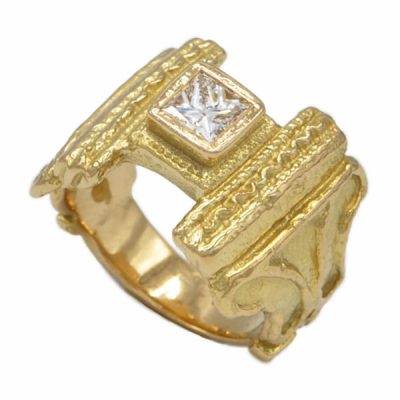 Bague diamant princesse or jaune