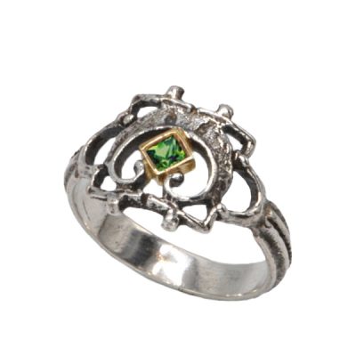 Bague-or-et-argent-saphir-pelta-romain-Taillandier-joaillier-createur verte