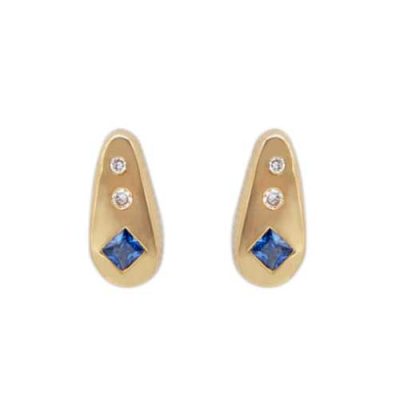 Boucles d'oreilles saphirs bleu diamants