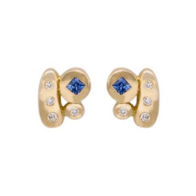 Boucles d'oreilles saphirs bleu diamants